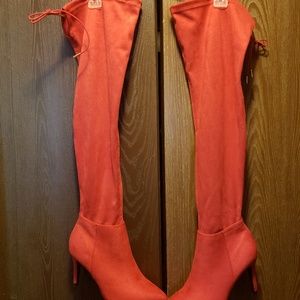Red over the knee boots